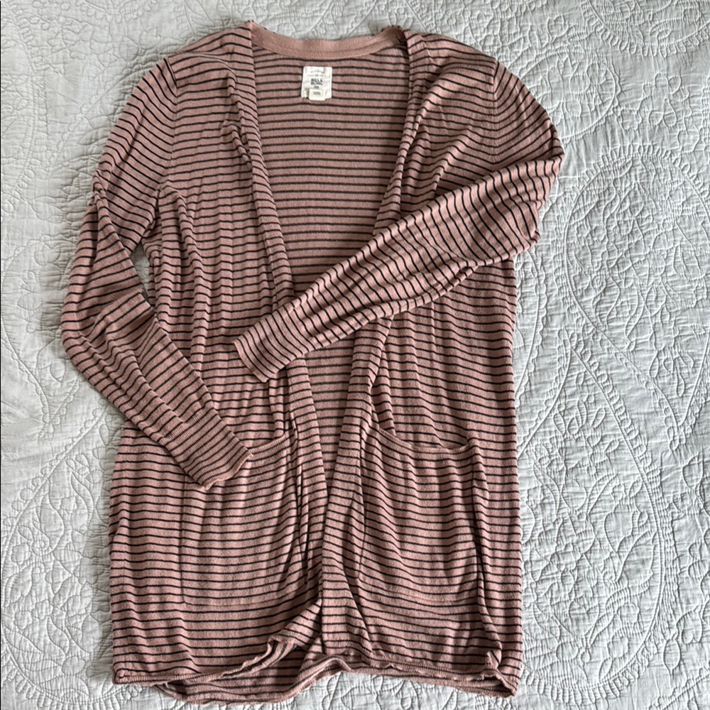 Billabong long open stripe cardigan size M